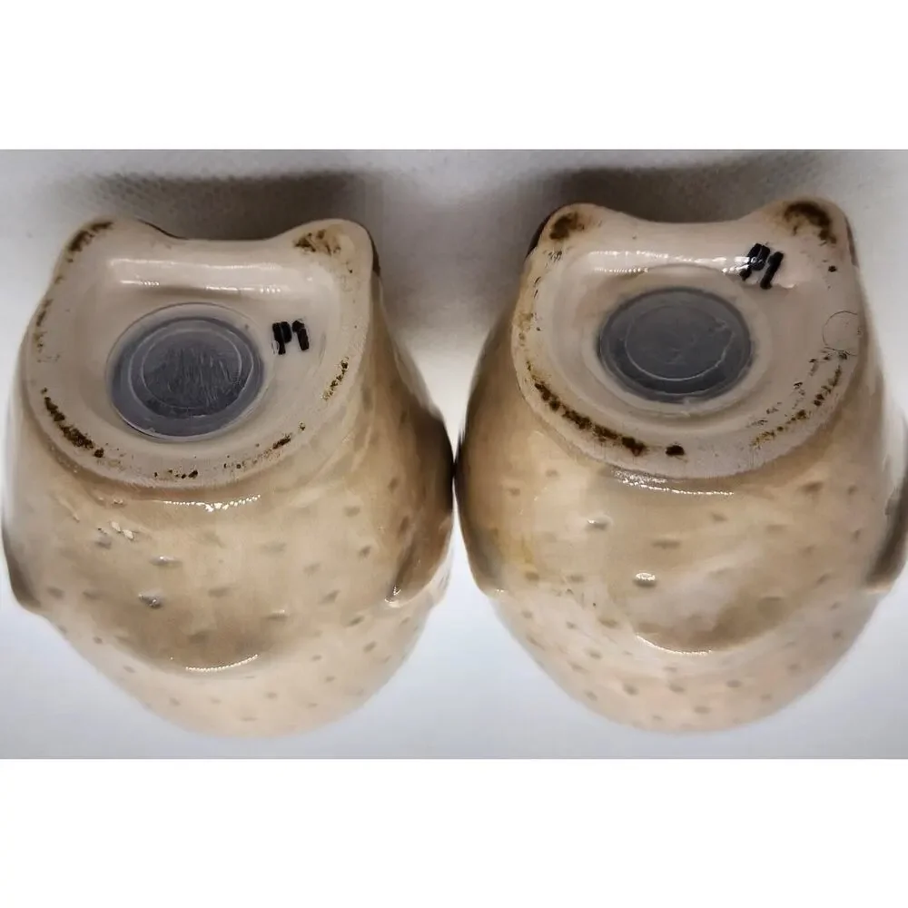 Pier 1 Owl Salt & Pepper Shaker Set Ceramic Beige Brown White Kitchen Decor